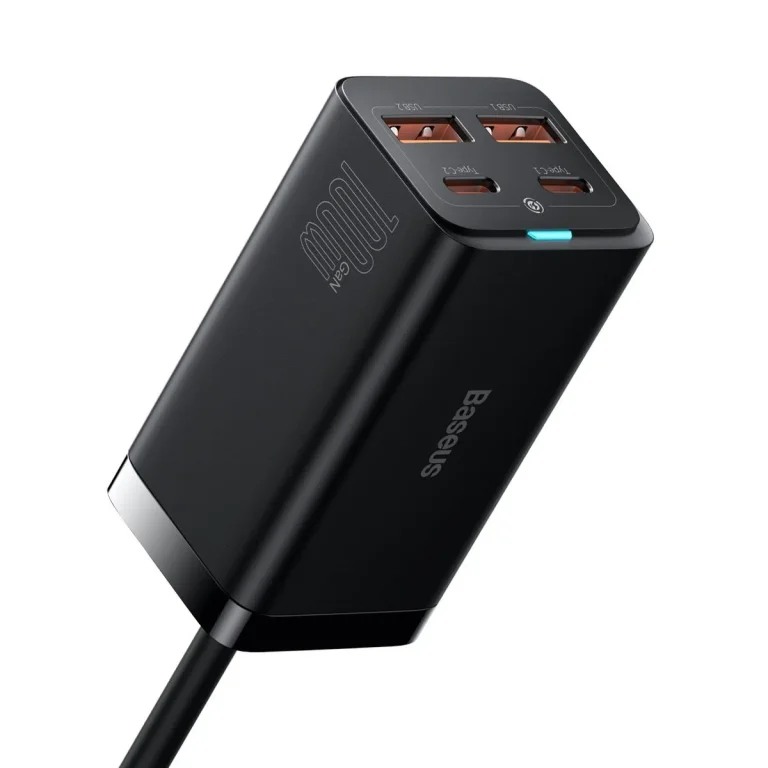 GaN gyors univerzális fali töltő 2x USB-C 2x USB 100 W QC 4.0+ AFC fekete