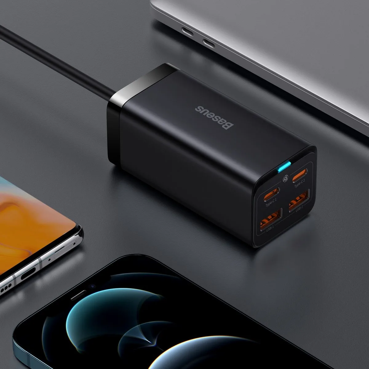 Rýchla univerzálna nabíjačka GaN do zásuvky 2x USB-C 2x USB 100 W QC 4.0+ AFC čierna 10