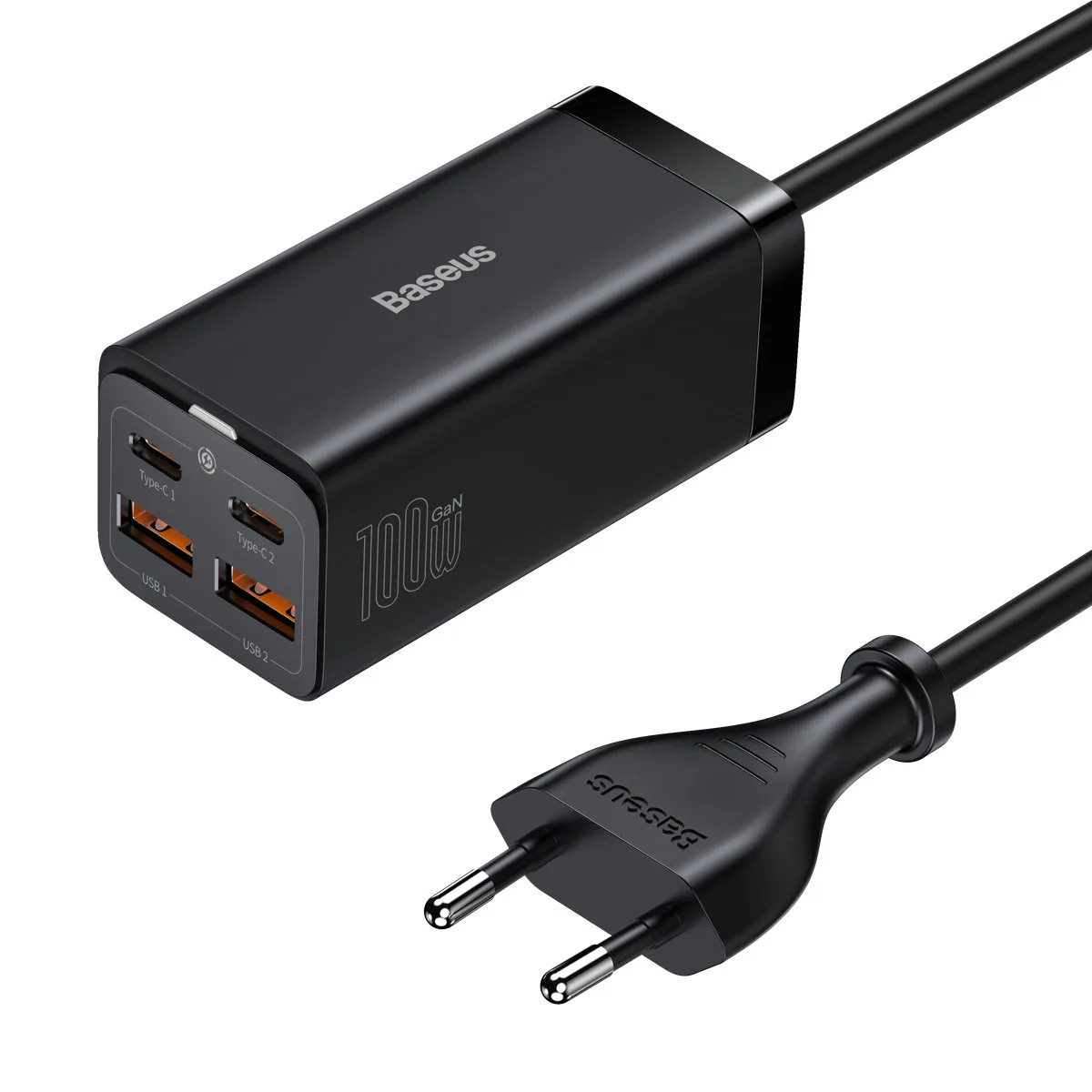 Rýchla univerzálna nabíjačka GaN do zásuvky 2x USB-C 2x USB 100 W QC 4.0+ AFC čierna 3