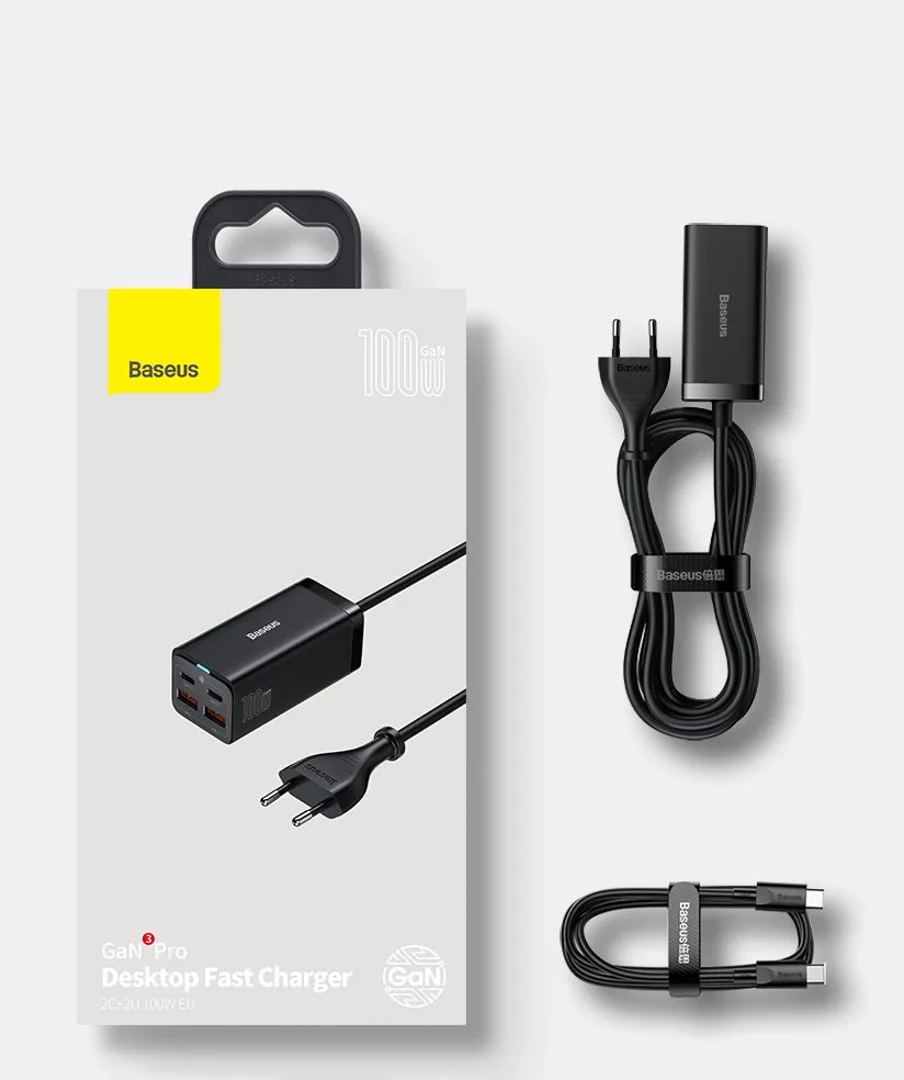 Rýchla univerzálna nabíjačka GaN do zásuvky 2x USB-C 2x USB 100 W QC 4.0+ AFC čierna 5