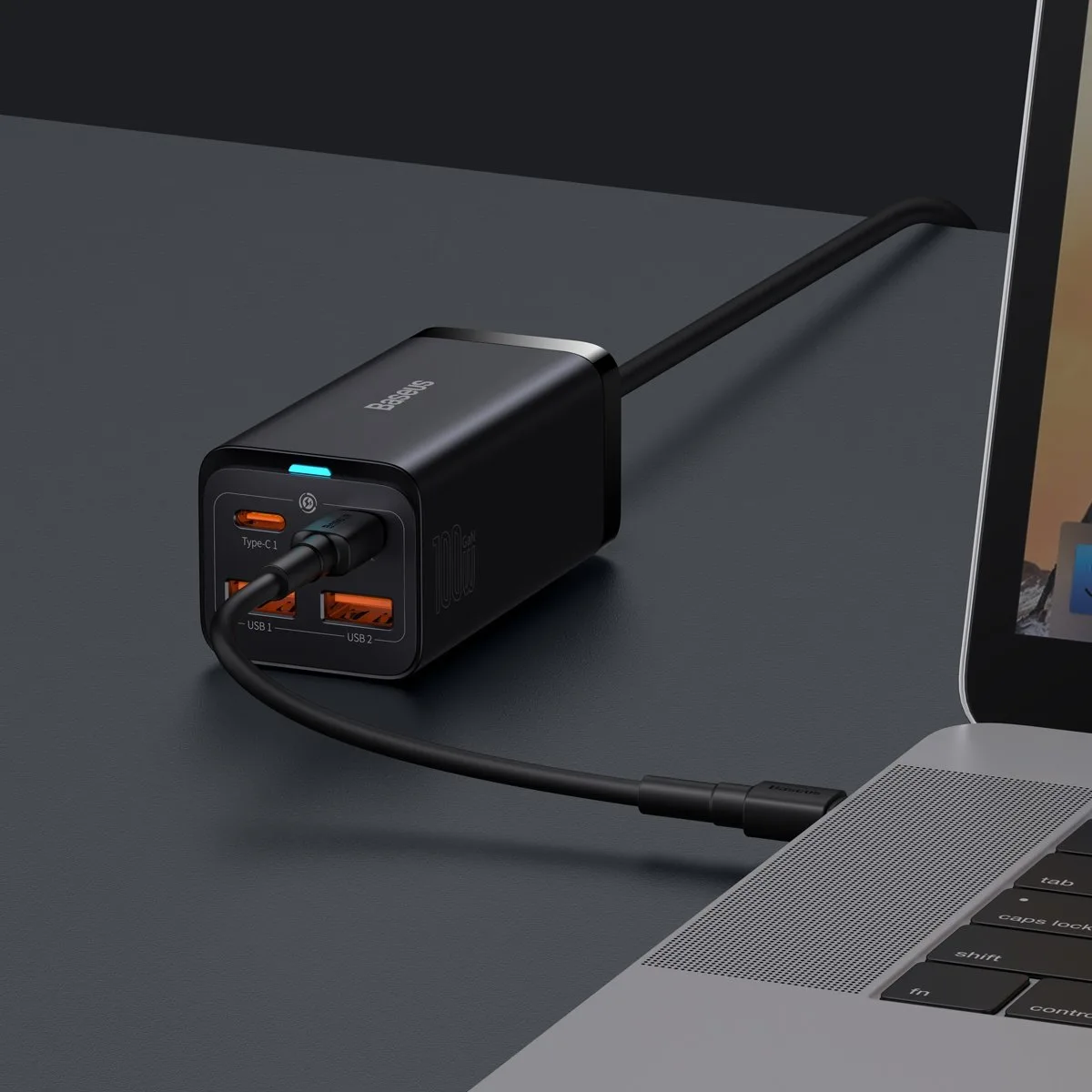 Rýchla univerzálna nabíjačka GaN do zásuvky 2x USB-C 2x USB 100 W QC 4.0+ AFC čierna 9