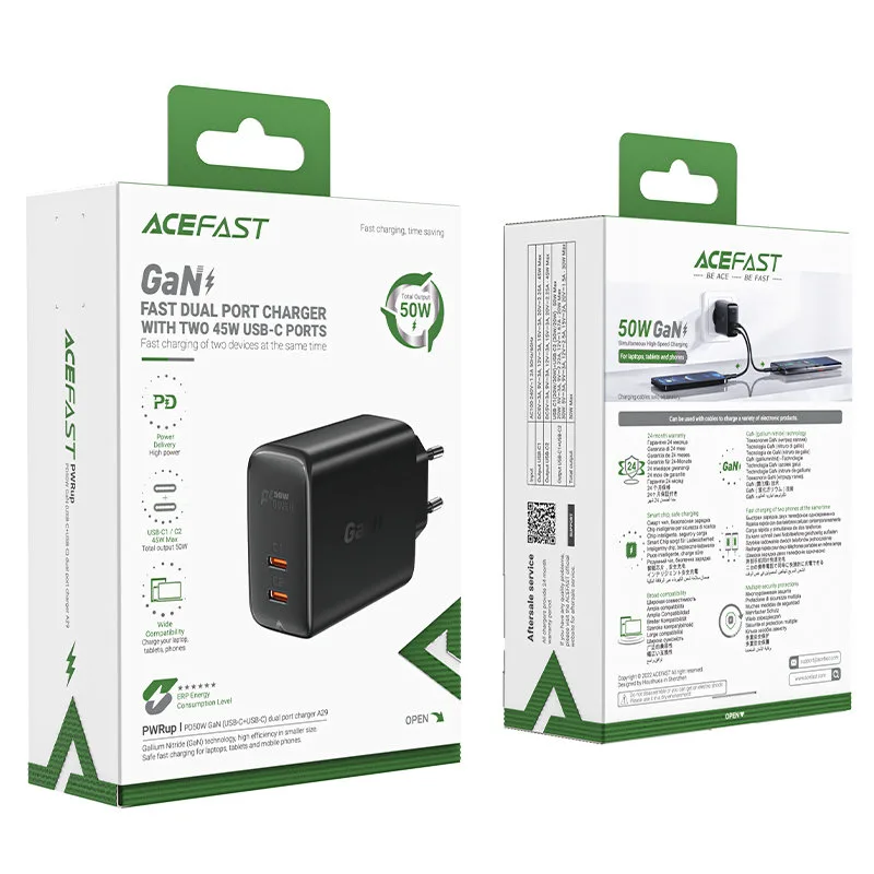 Ładowarka sieciowa A29 GaN dwa porty USB-C PD 50W czarny 5