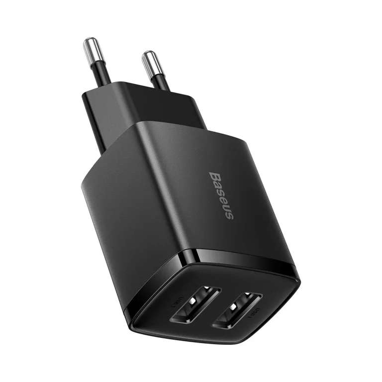 Kompakt 2x USB 10,5 W-os fali töltő, fekete