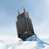 Kompaktni zidni punjač 2x USB 10,5 W, crni 9