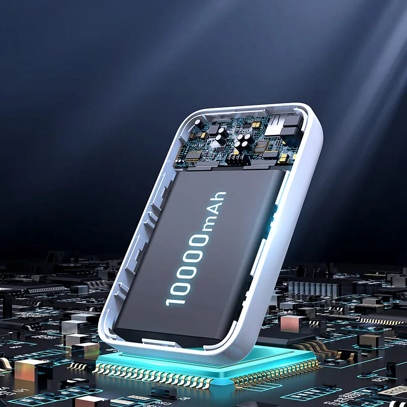 10 000 mAh-s mágneses mini powerbank QC, PD, USB és USB-C csatlakozókkal, fehér 3