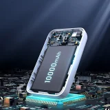 10 000 mAh-s mágneses mini powerbank QC, PD, USB és USB-C csatlakozókkal, fehér 3