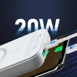 10 000 mAh-s mágneses mini powerbank QC, PD, USB és USB-C csatlakozókkal, fehér 4