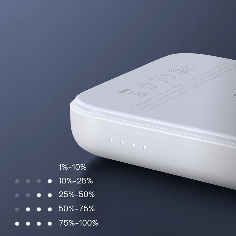 10 000 mAh-s mágneses mini powerbank QC, PD, USB és USB-C csatlakozókkal, fehér 9