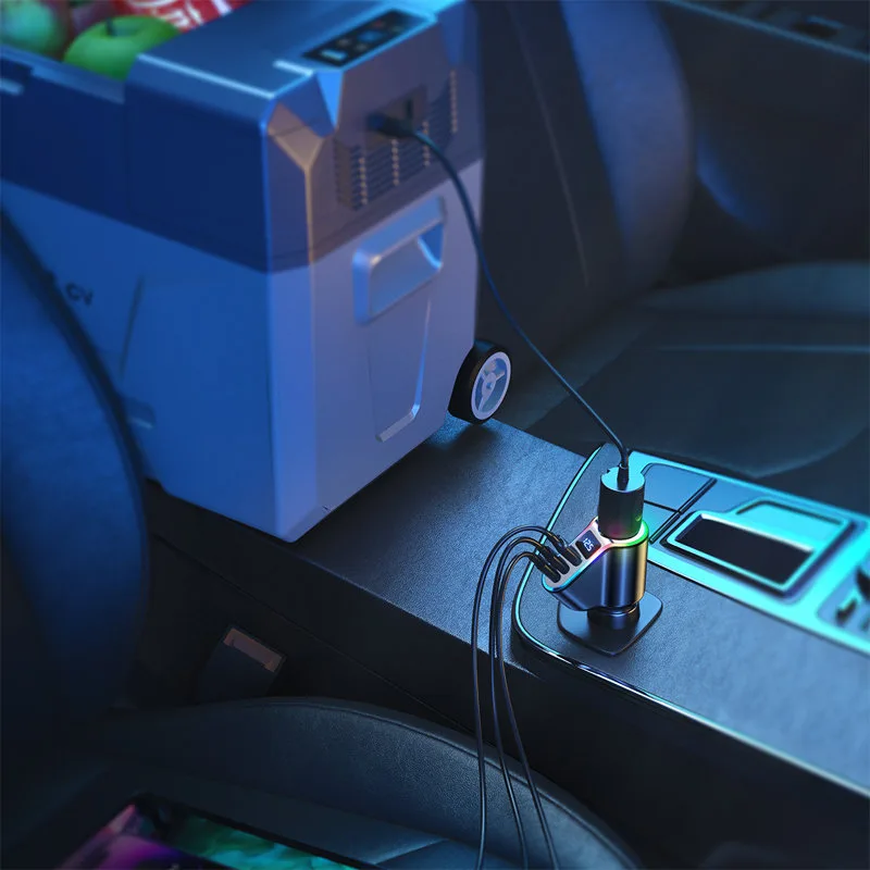 4w1 Szybka ładowarka samochodowa USB-A 2x USB-C PD 150W czarna 10