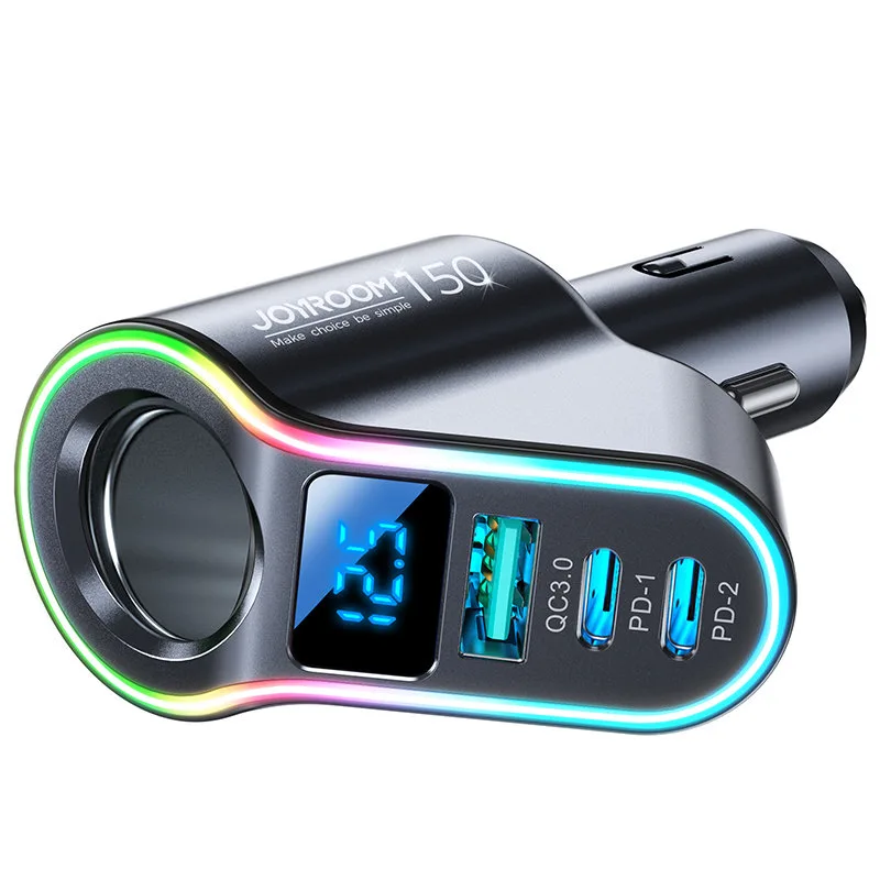 4w1 Szybka ładowarka samochodowa USB-A 2x USB-C PD 150W czarna 2