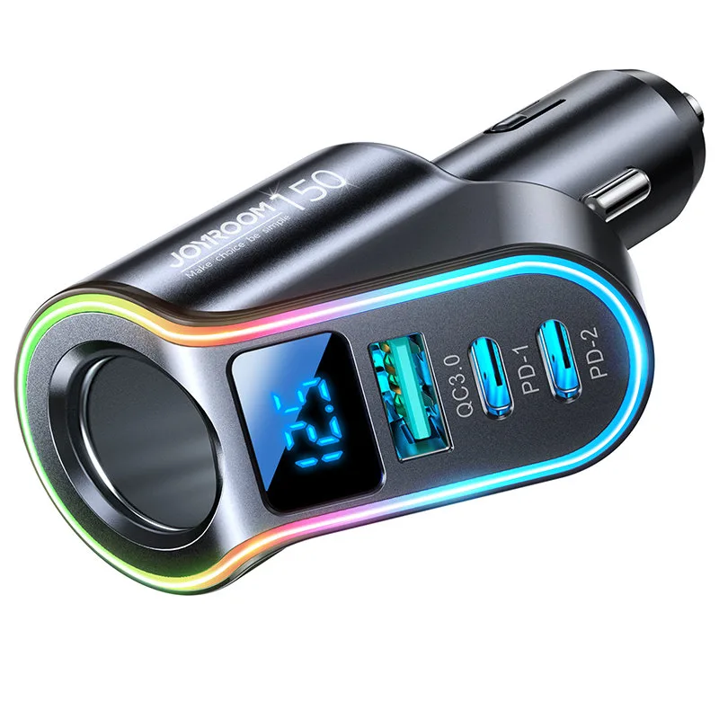 4w1 Szybka ładowarka samochodowa USB-A 2x USB-C PD 150W czarna 3