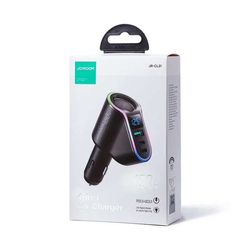 4w1 Szybka ładowarka samochodowa USB-A 2x USB-C PD 150W czarna 5