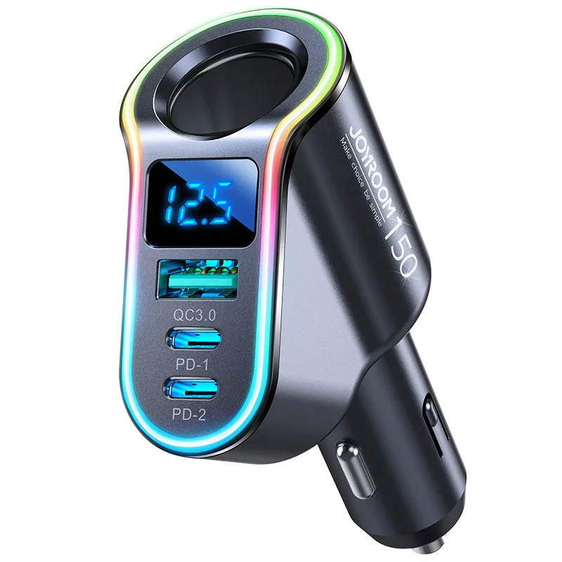 4w1 Szybka ładowarka samochodowa USB-A 2x USB-C PD 150W czarna 9