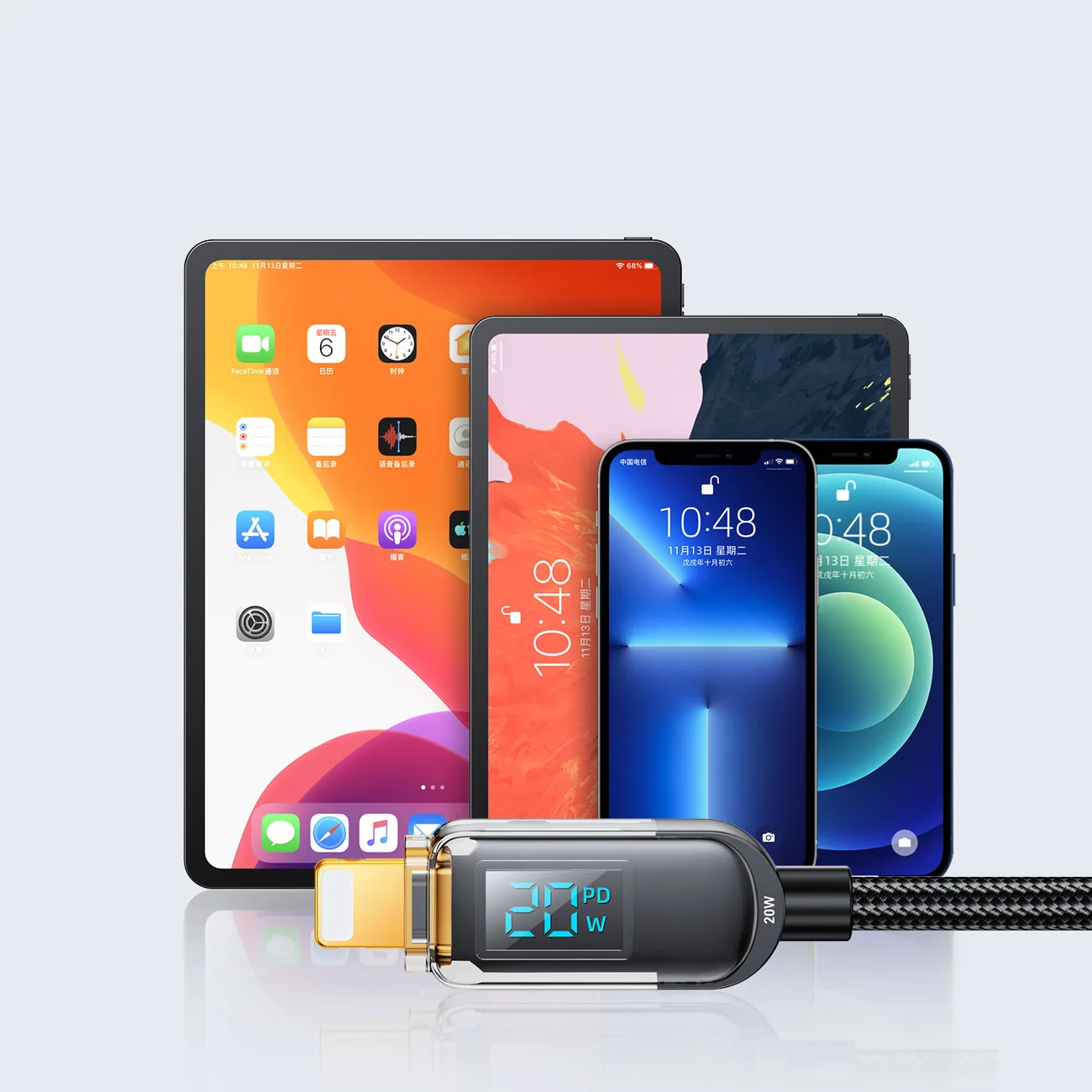 Kabel przewód do iPhone USB-C - Lightning z wyświetlaczem 20W 1.2 m czarny 2