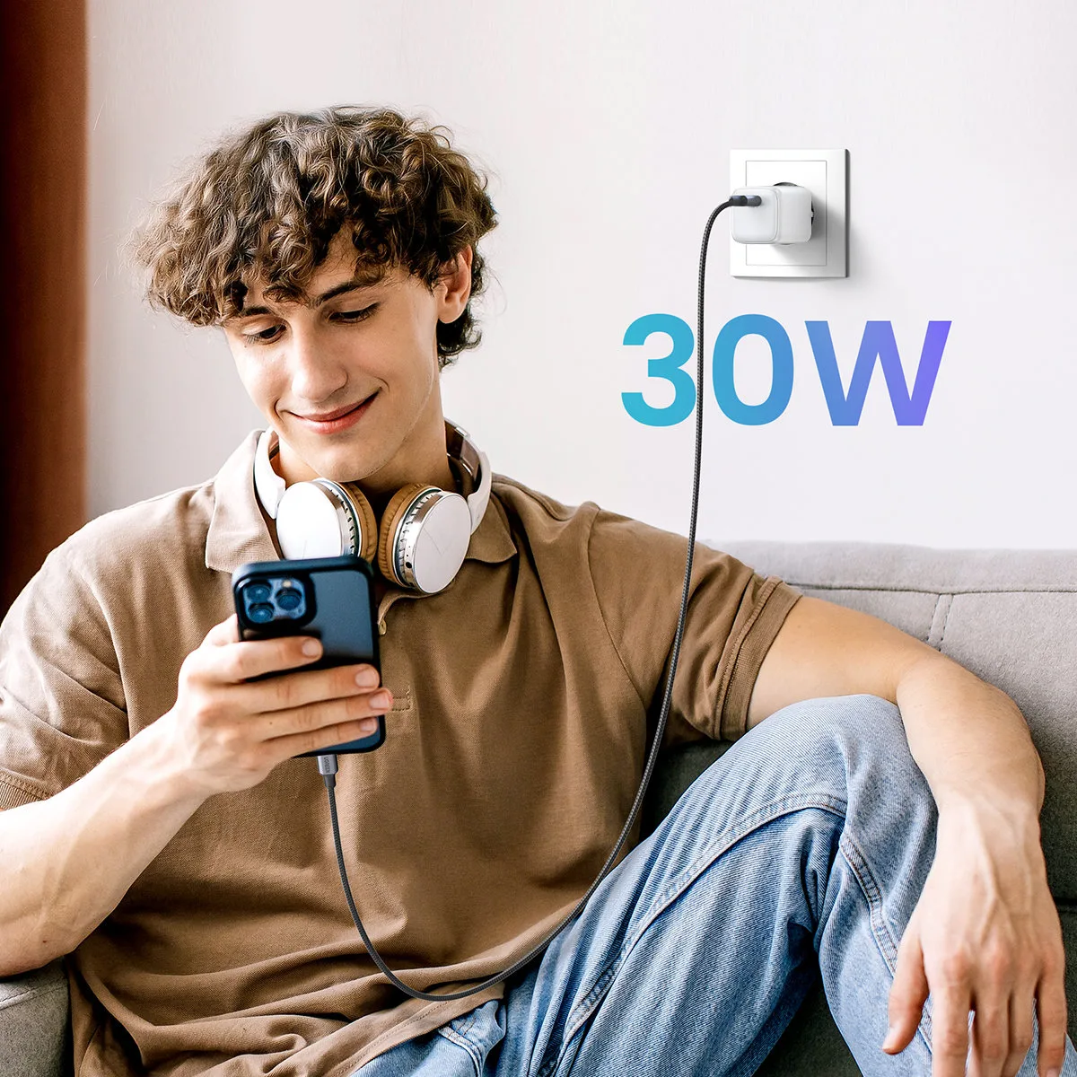 Szybka ładowarka sieciowa GaN 1x USB-C 30W PD Nexode Mini biała 5