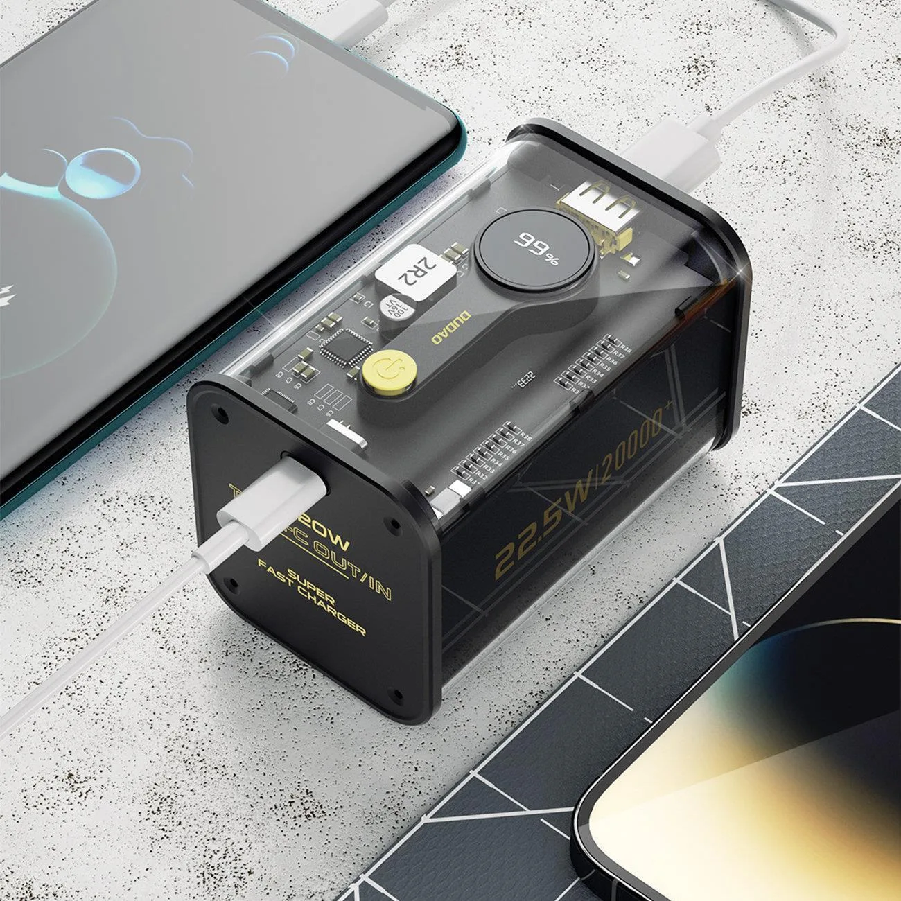 K16Pro 20000mAh Power Bank USB-A USB-C 22,5W PD Negru 7