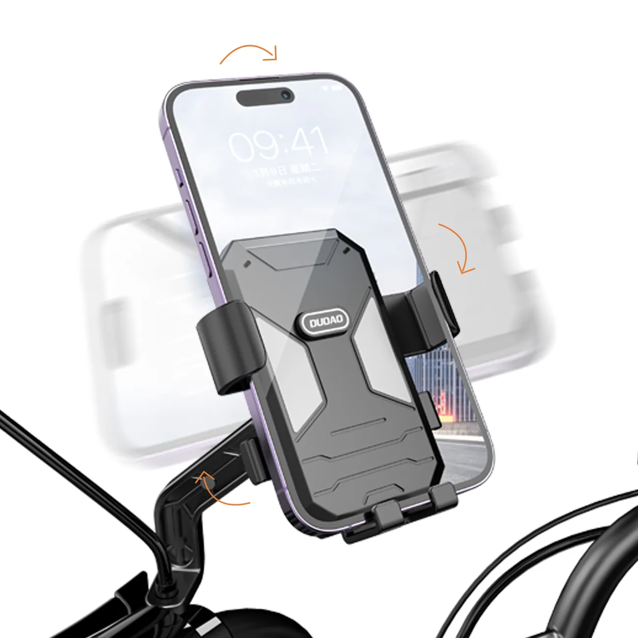 F7C+ fekete motorkerékpár kormányra szerelhető telefon tartó 3