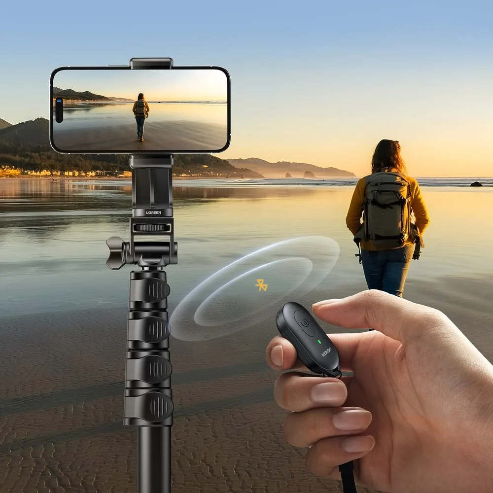 Baston pentru selfie cu suport și telecomandă Bluetooth, baston lung pentru selfie de 1,8 m, negru 3