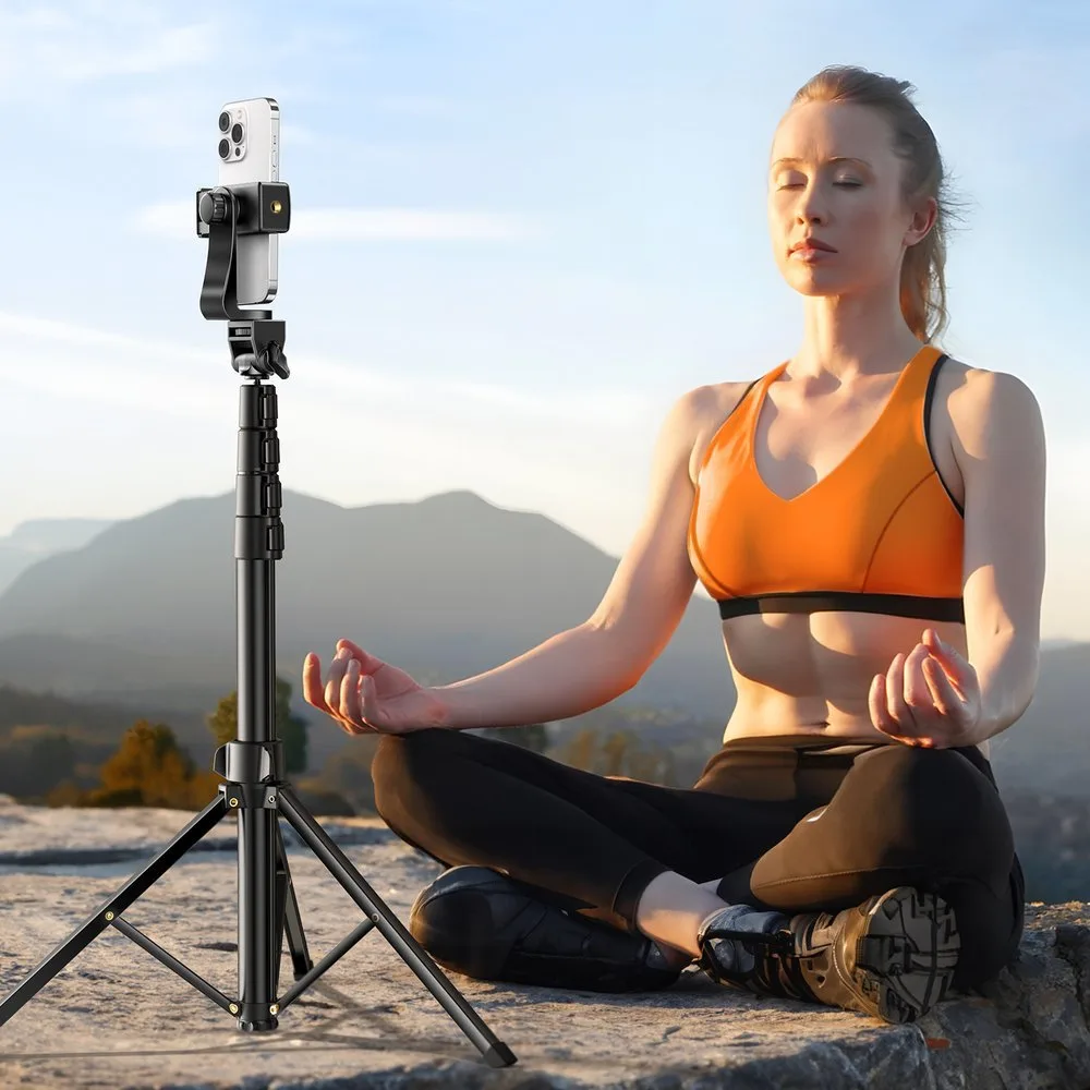 Baston pentru selfie cu suport și telecomandă Bluetooth, baston lung pentru selfie de 1,8 m, negru 5