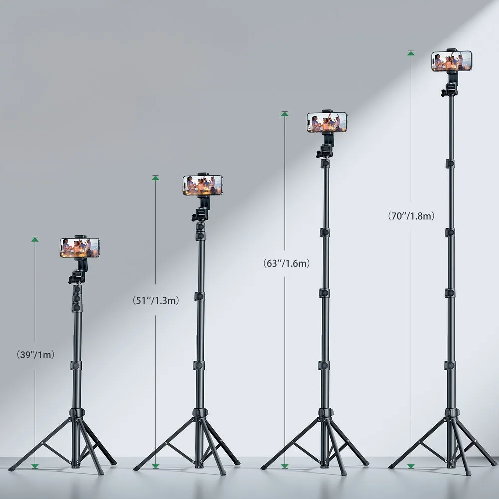 Baston pentru selfie cu suport și telecomandă Bluetooth, baston lung pentru selfie de 1,8 m, negru 6