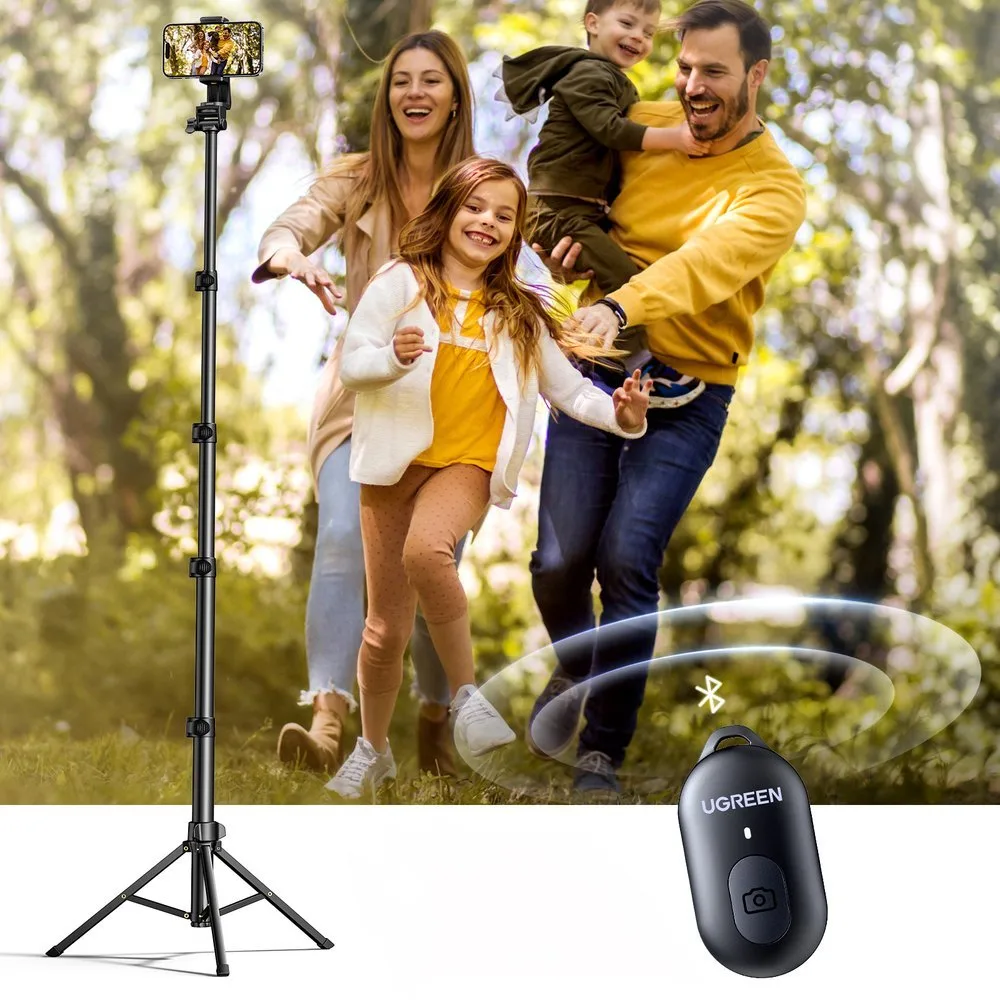Baston pentru selfie cu suport și telecomandă Bluetooth, baston lung pentru selfie de 1,8 m, negru 8