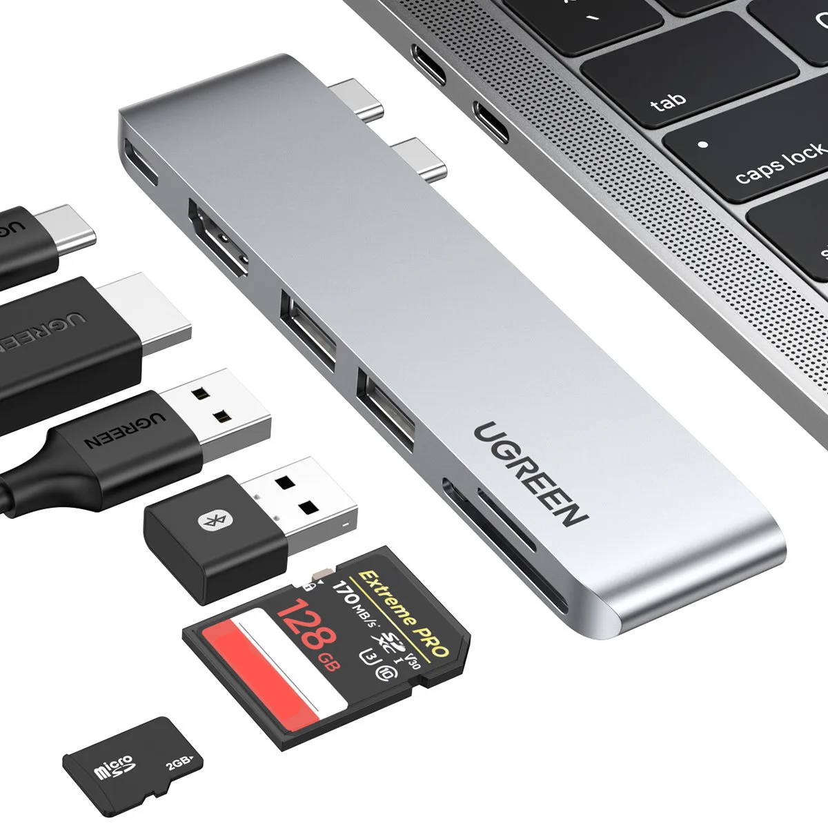 MacBook Air Pro 2x USB-C HDMI 2x USB 3.0 SD TF PD port hub, szürke