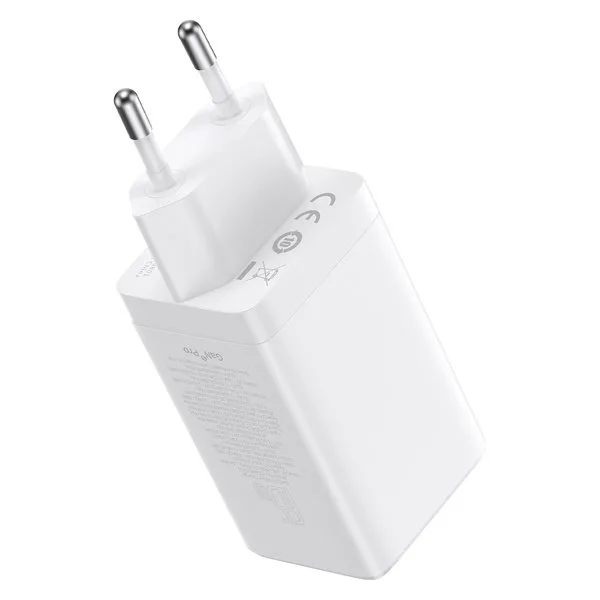 GaN 65W Fast Charger with 2x USB-C Ports + White USB-C Cable 3