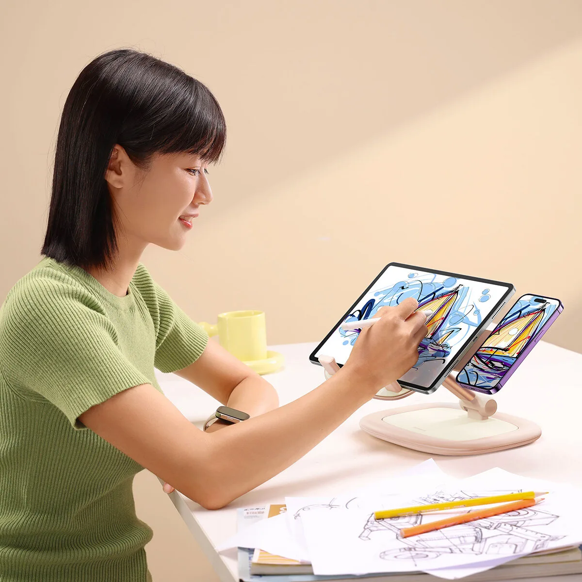 Adjustable Seashell Series Tablet and Phone Stand, Pink 11