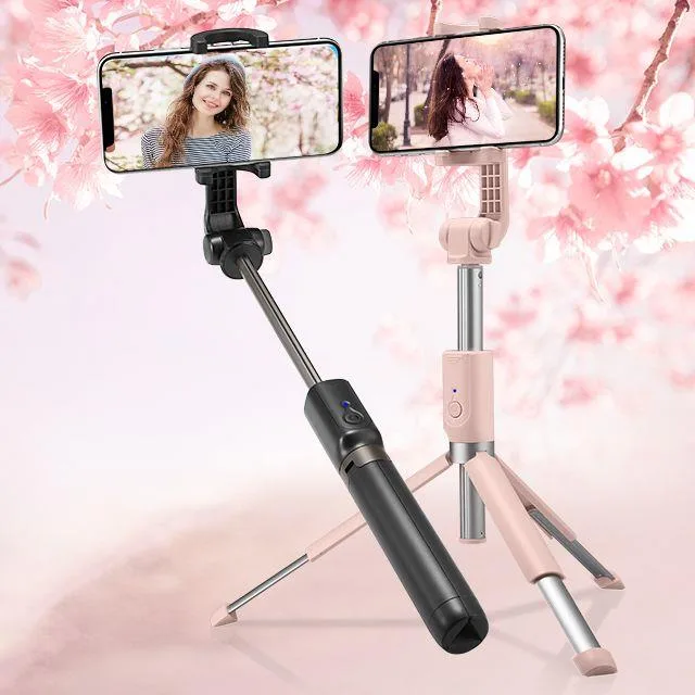 2w1 Kijek teleskopowy Selfie Stick z pilotem i ze statywem stojakiem do telefonu czarny 2