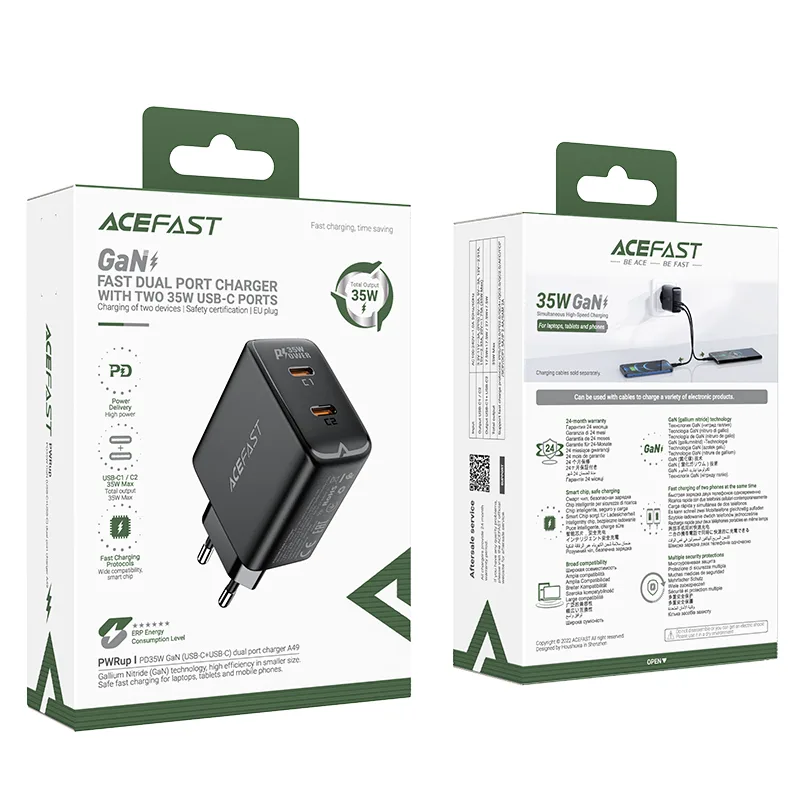 Szybka ładowarka sieciowa GaN 35W PD 2x USB-C czarna 5