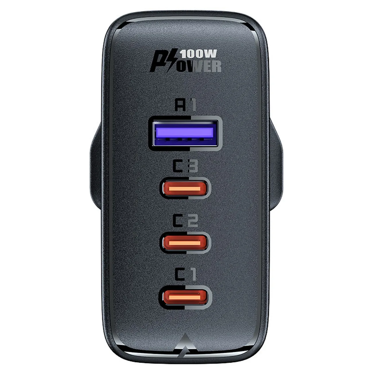 2-in-1 Cable and Fast GaN Wall Charger, UK Plug, 100W PD, 3x USB-C, USB, Black 4