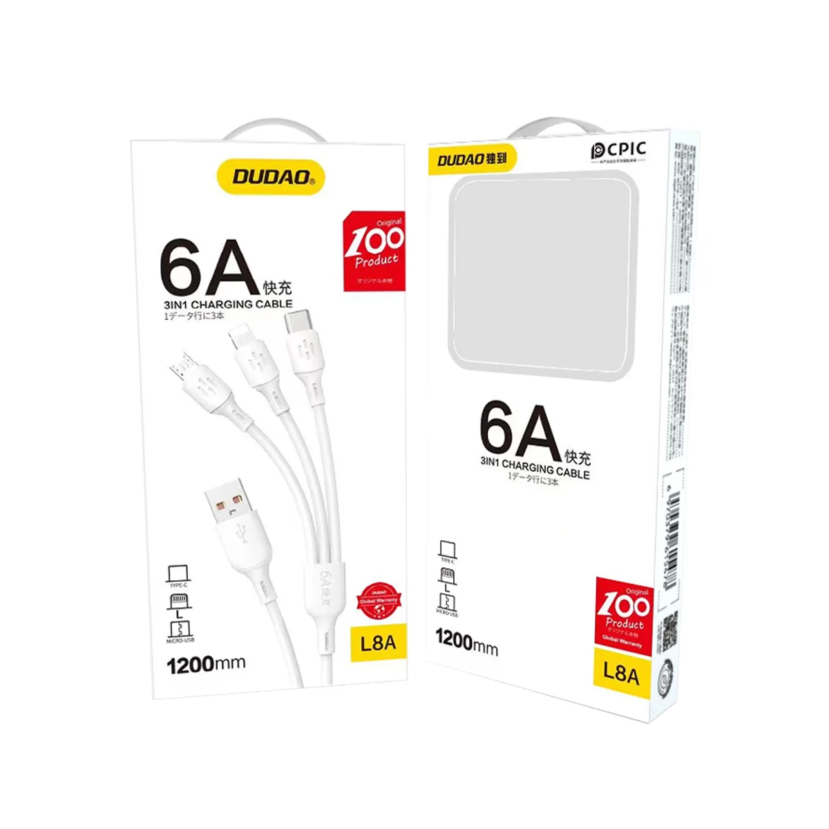 3w1 Kabel przewód USB-A do USB-C micro USB iPhone Lightning 480Mb/s 1.2m biały 5