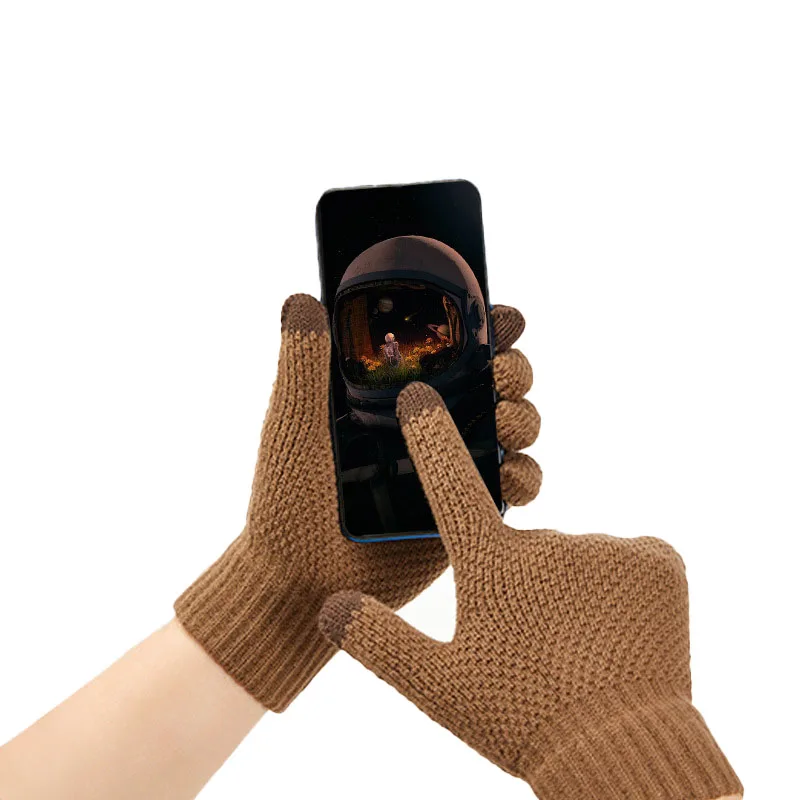 Érintőképernyős téli kesztyű telefonokhoz, 22x11 cm, unisex, barna