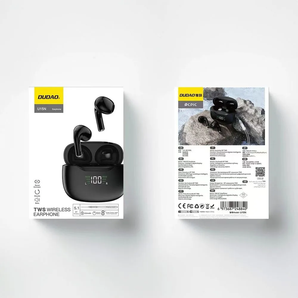 TWS U15N Bluetooth 5.1 Wireless Earbuds with LED, Black 2