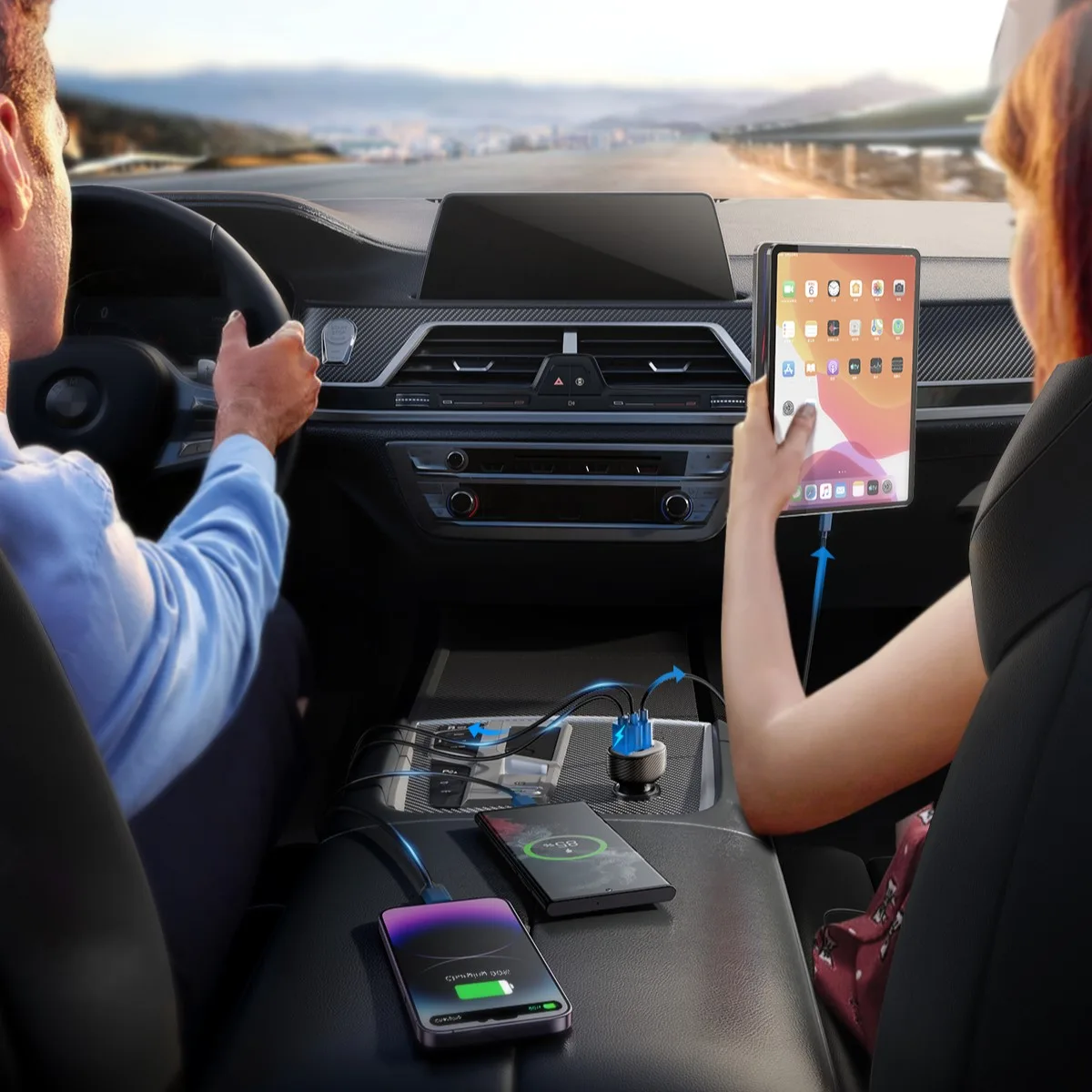 Încărcător auto cu afișaj, 2x USB-C, USB-A, 30 W, negru 10