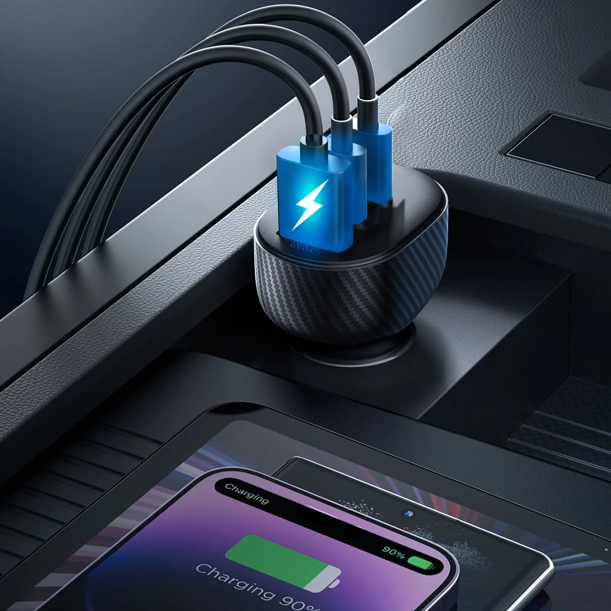 Încărcător auto cu afișaj, 2x USB-C, USB-A, 30 W, negru 11