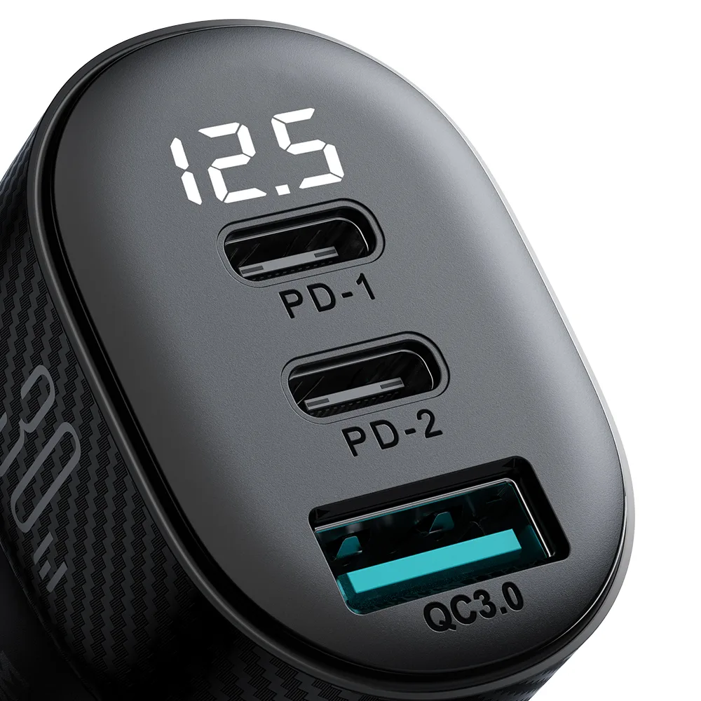 Încărcător auto cu afișaj, 2x USB-C, USB-A, 30 W, negru 3