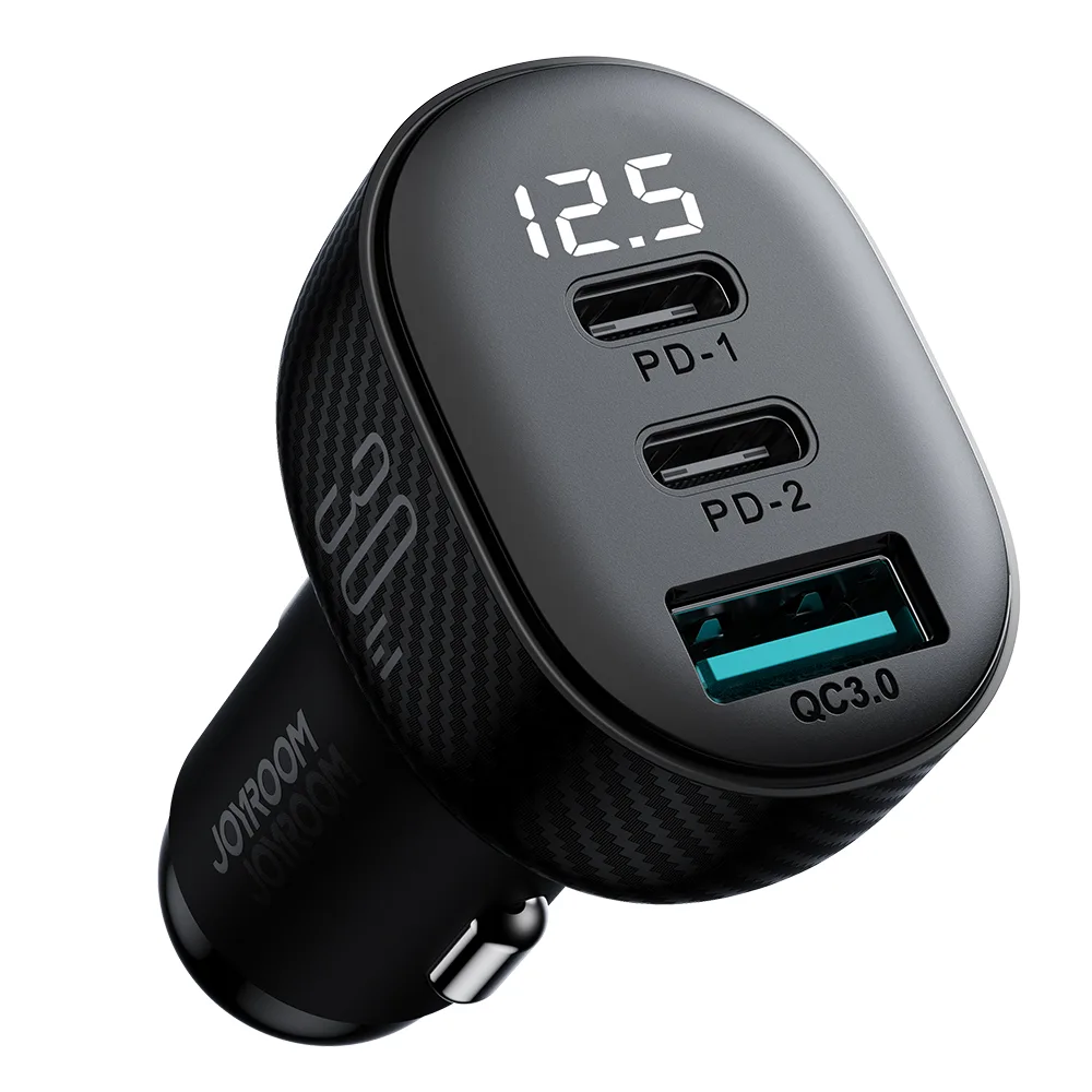 Încărcător auto cu afișaj, 2x USB-C, USB-A, 30 W, negru 4