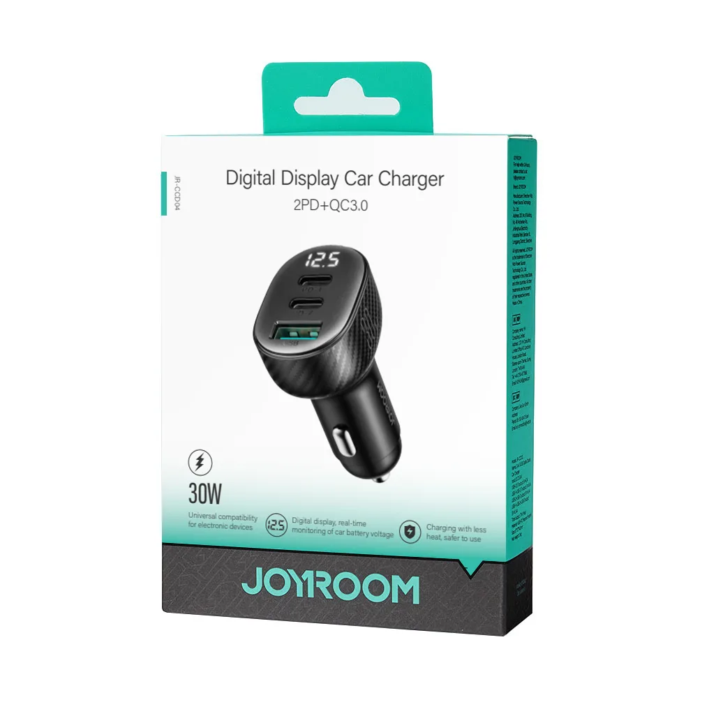 Încărcător auto cu afișaj, 2x USB-C, USB-A, 30 W, negru 5