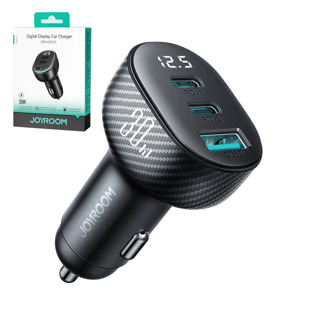 Încărcător auto cu afișaj, 2x USB-C, USB-A, 30 W, negru 6