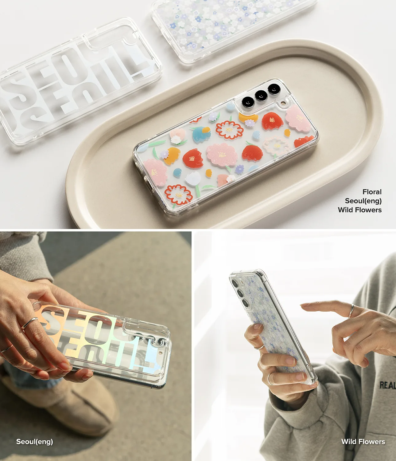 Tvrda futrola s gel okvirom za Galaxy S22+ Fusion Design Floral, prozirna 3