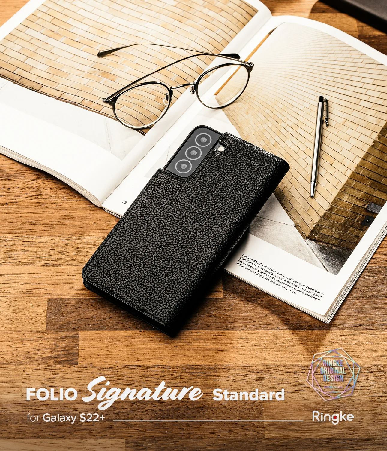 Kožna futrola na preklop za Galaxy S22+ Folio Signature, crna 3