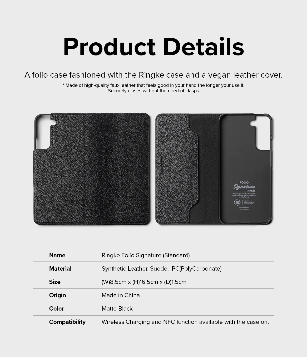 Kožna futrola na preklop za Galaxy S22+ Folio Signature, crna 4