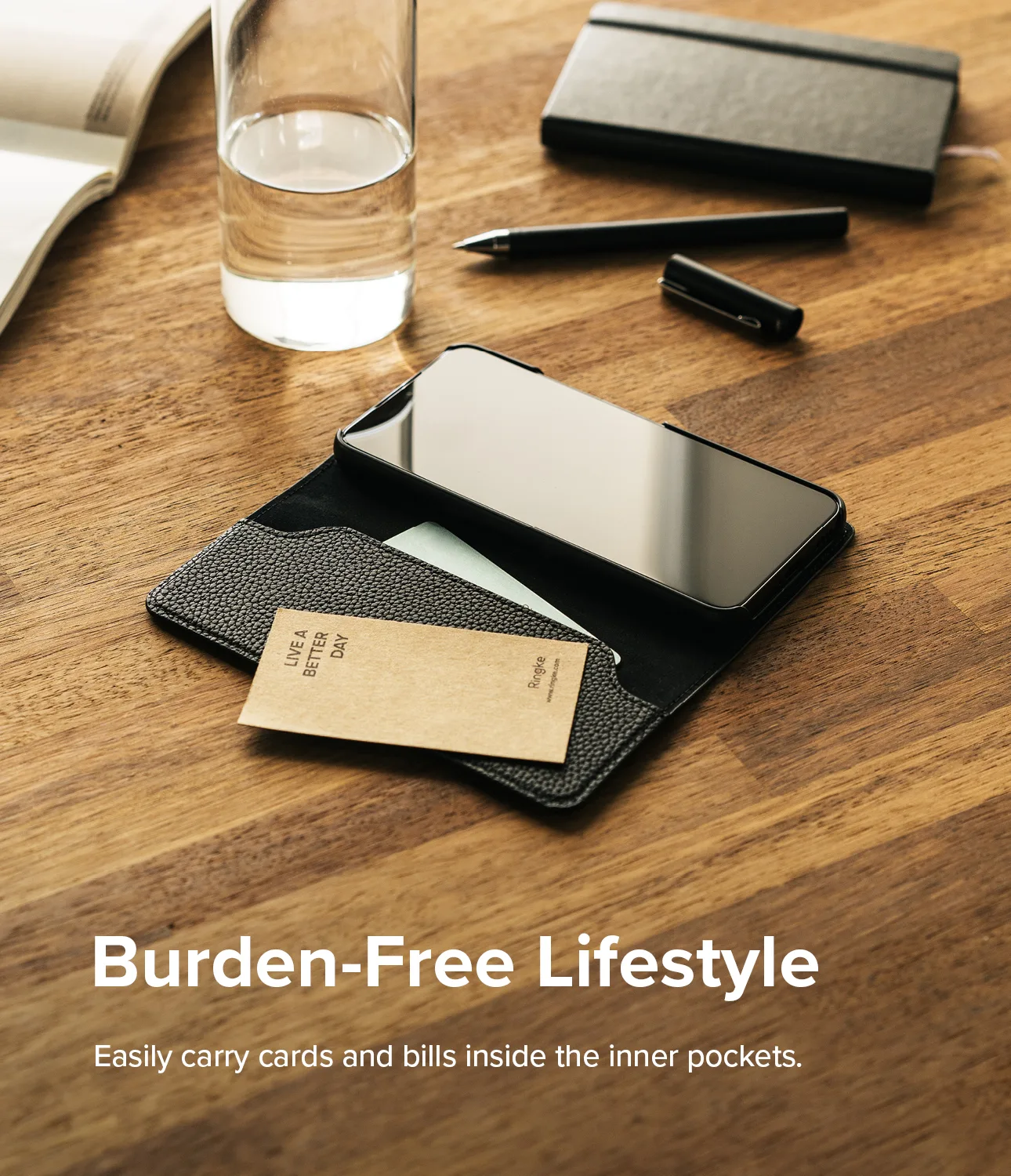 Kožna futrola na preklop za Galaxy S22+ Folio Signature, crna 9