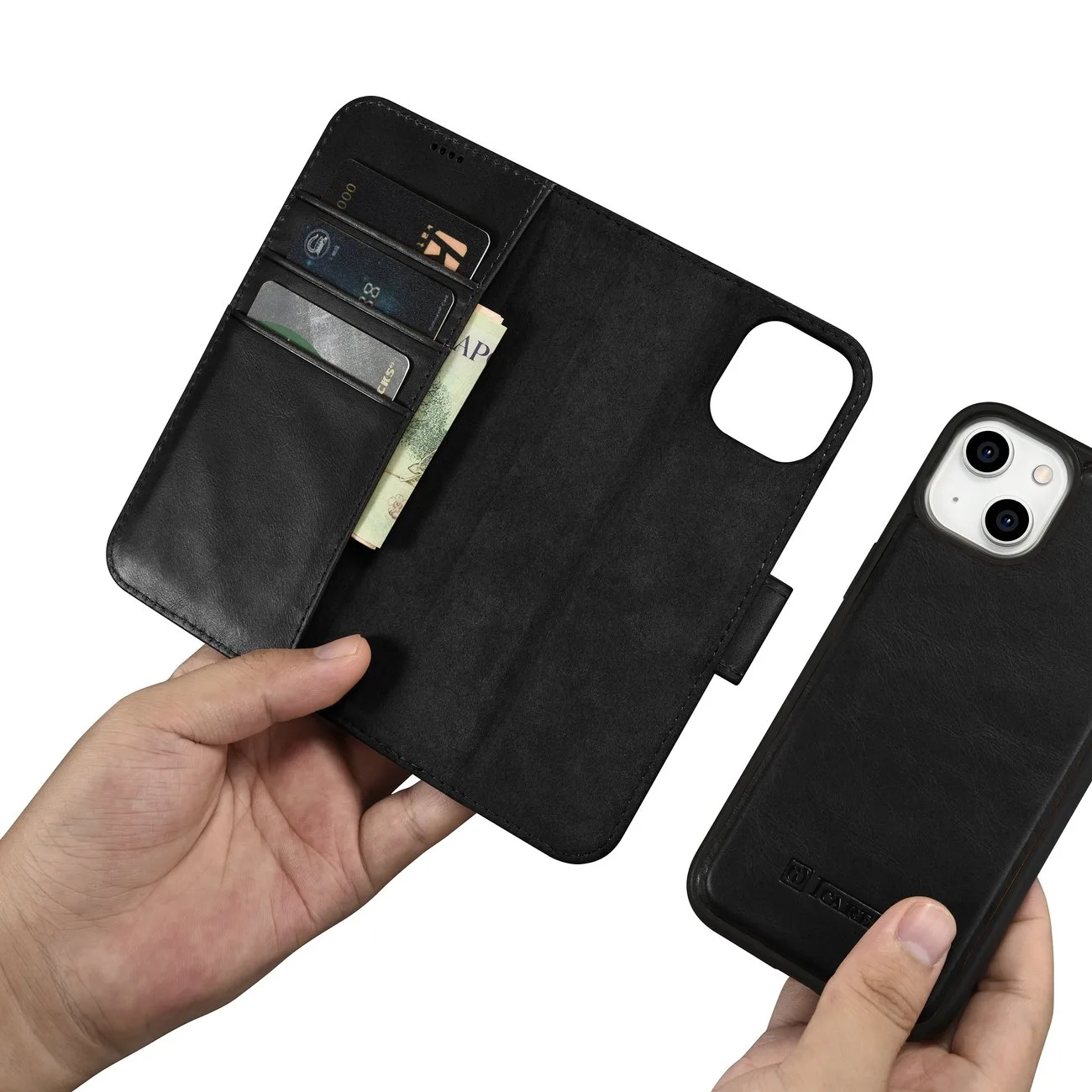 2w1 etui skórzany pokrowiec z klapką iPhone 14 Anti-RFID Oil Wax Wallet Case czarny 10