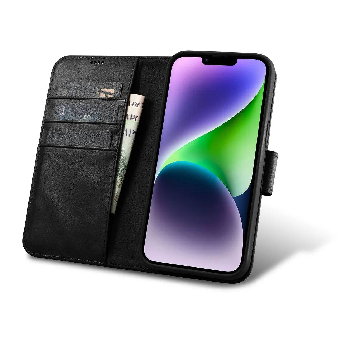 2w1 etui skórzany pokrowiec z klapką iPhone 14 Anti-RFID Oil Wax Wallet Case czarny 2w1 etui skórzany pokrowiec z klapką iPhone 14 Anti-RFID Oil Wax Wallet Case czarny