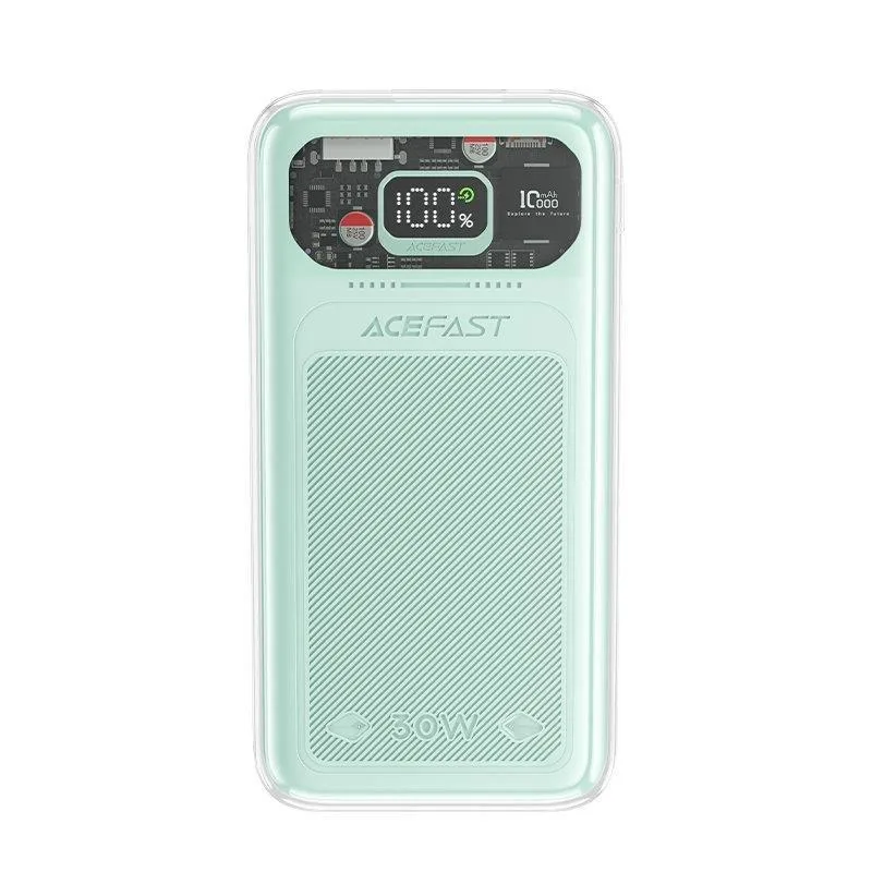 Sparkling sorozatú 10000 mAh-s powerbank, 30 W-os gyorstöltés, zöld