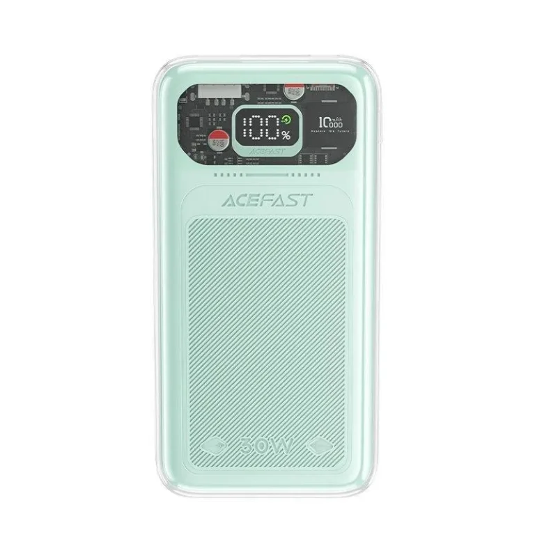 Sparkling sorozatú 10000 mAh-s powerbank, 30 W-os gyorstöltés, zöld