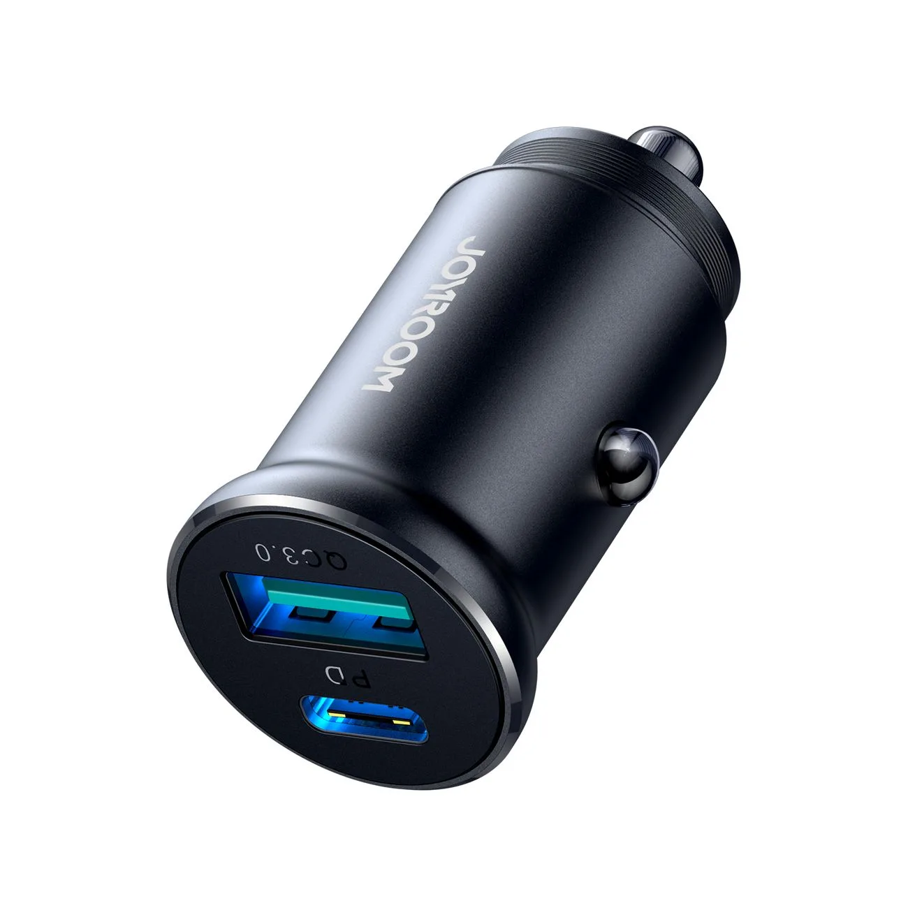 30W Mini Car Charger USB-A QC3.0 USB-C PD Black 3