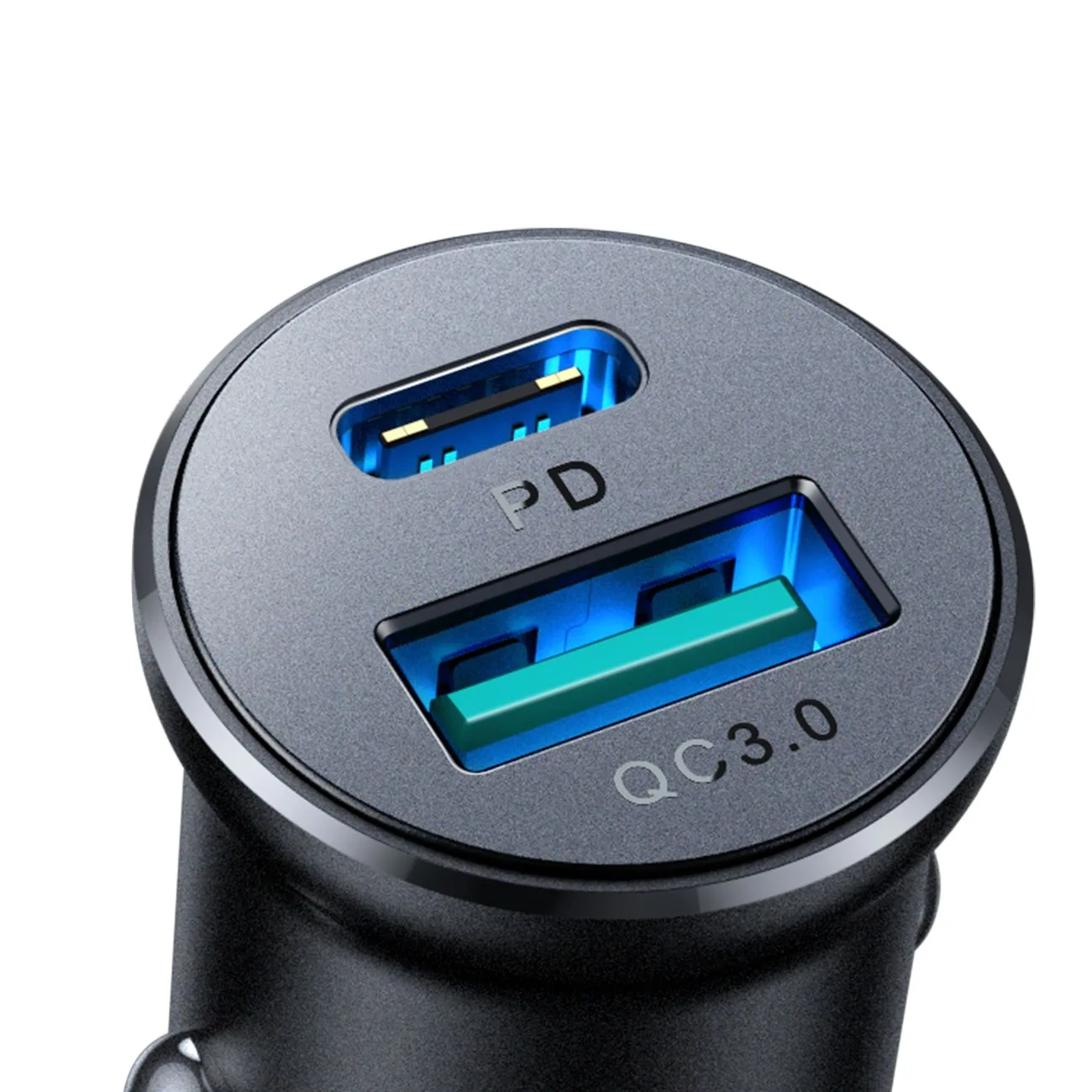 30W Mini Car Charger USB-A QC3.0 USB-C PD Black 4